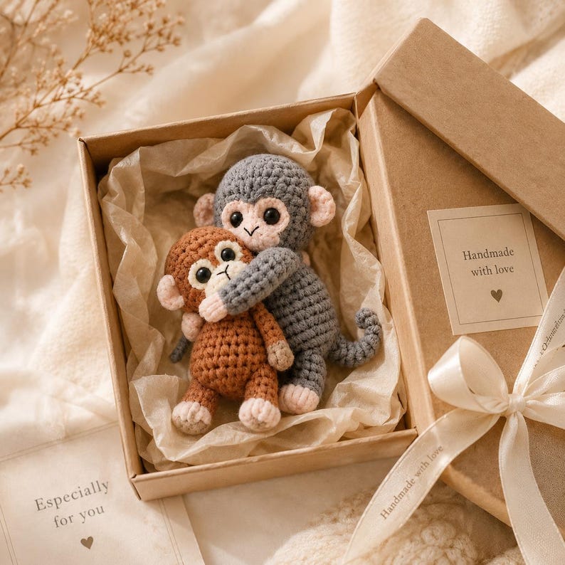 Crochet Mom & Baby Monkey Keychain, Handmade Amigurumi Monkey Bag Charm, Cute Animal Keychain, Motherās Day Gift, Gift for Her