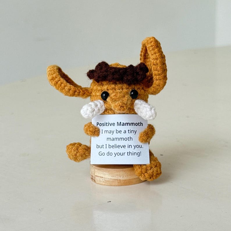 Crochet Mammoth Positive With Desk Decorations, Supportive Mammoth Plush, Birthday Gift, Gifts For Children Family Friend Coworkers