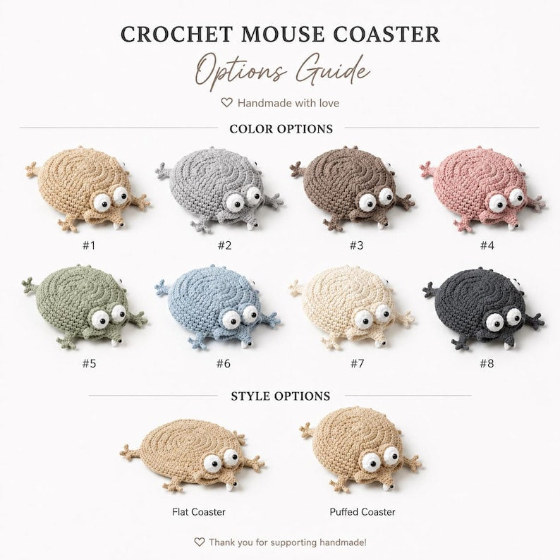 Crochet Mouse Coaster | Handmade Mouse Cup Mat | Cute Desk Decor, Kitchen Decor, Crochet Animal Gift
