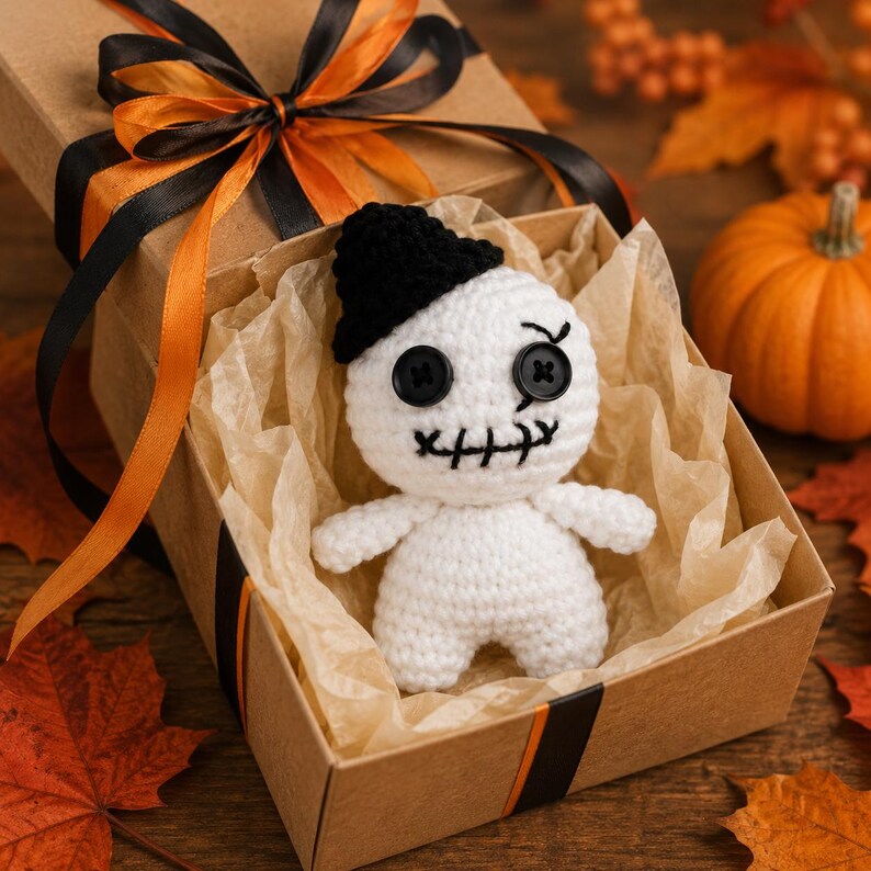 Halloween Crochet Doll | Button Eye Amigurumi Ghost | Handmade Car Hanger | Spooky Desk Decor