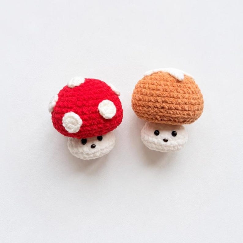 Handmade Crochet Amigurumi Mini Chunky Keychain, Crochet Mushroom Stuffed Plush Plushie, Desk Pet, Stress Ball