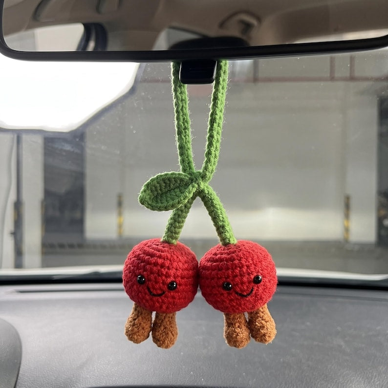 Handmade Crochet Butterfly Car Mirror Charm with Lily of the Valley Flowers