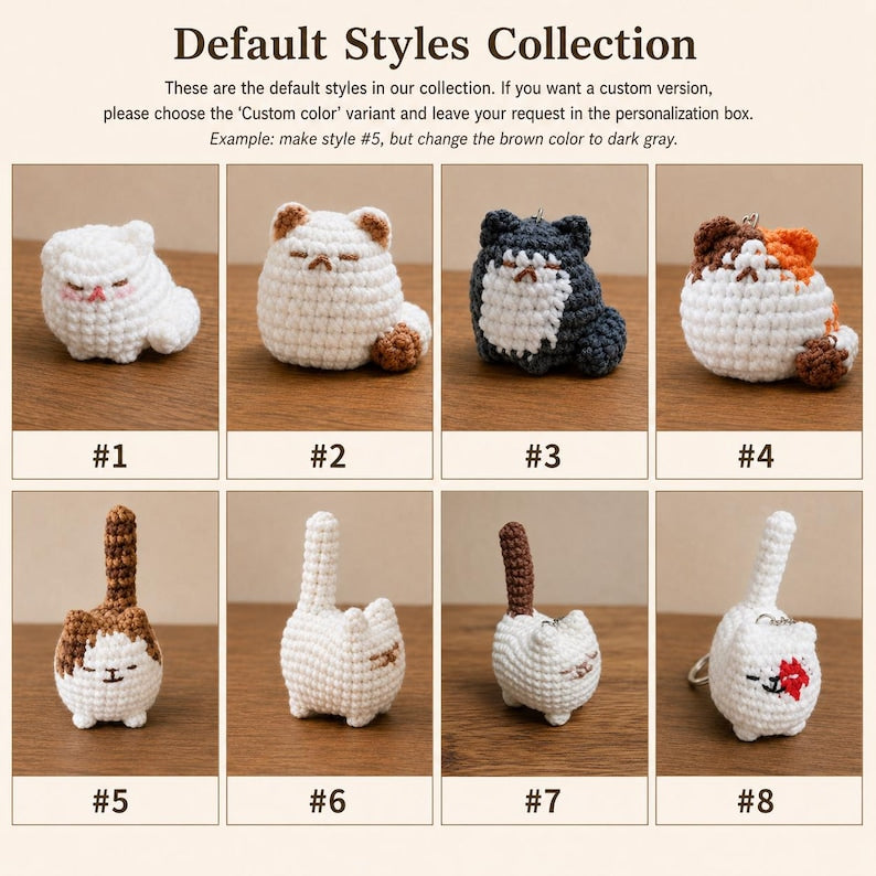 Crochet Mini Cat Keychain - Chubby Amigurumi Kitty Plush, Bag Charm, Gift for Cat Lovers