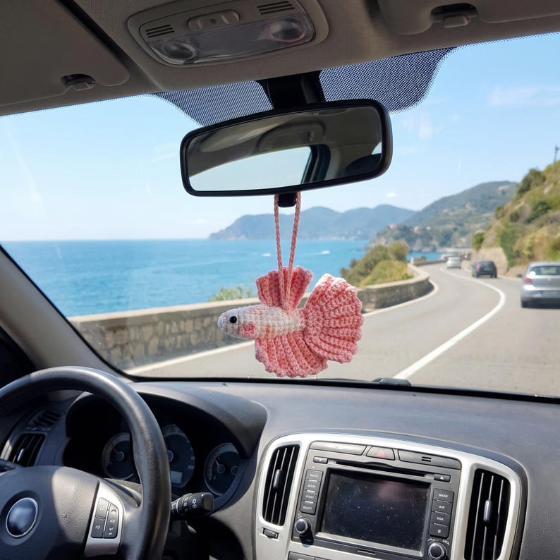 Handmade Crochet Betta Fish Rearview Mirror Charm for Car