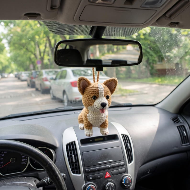 Custom Pet Crochet Car Hanging, Personalized Dog Rearview Mirror Charm