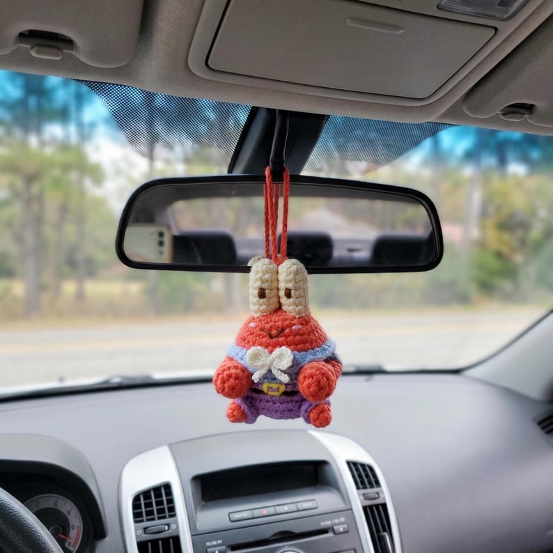 Handmade Mr Krabs Crochet Car Charm for SpongeBob Fans