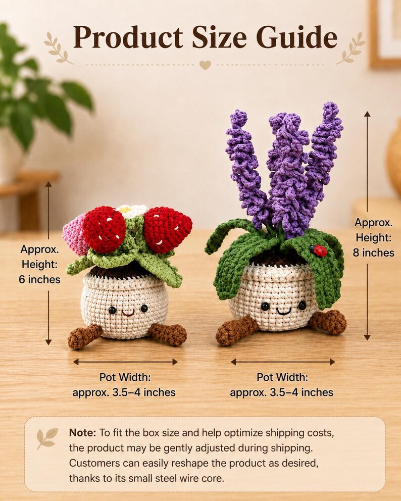 Crochet Flower Pot Set with Strawberry and Lavender | Handmade Forever Flowers Desk Decor