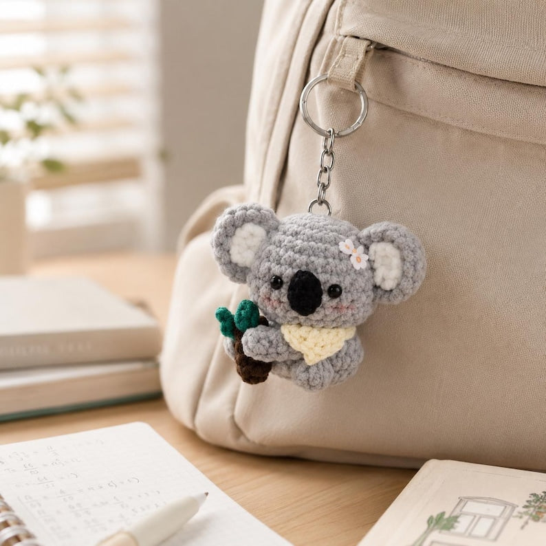Mini Koala Plush Keychain | Handmade Crochet Backpack Charm | Cute Gift for Her, Teens and Animal Lovers