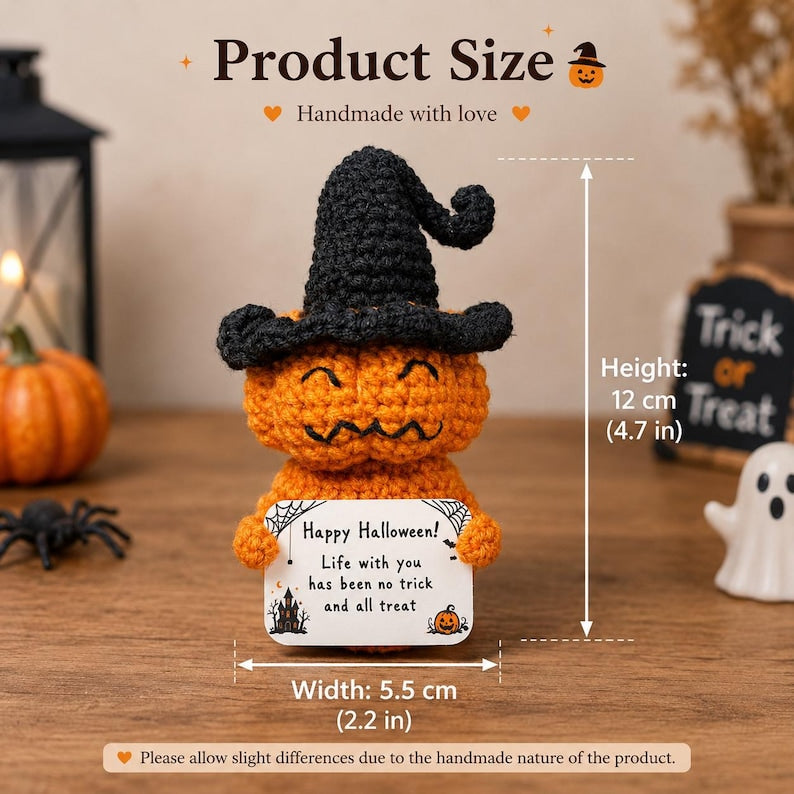Halloween Crochet Pumpkin Witch Car Hanging, Custom Message Card, Handmade Spooky Car Mirror Charm, Cute Halloween Decor Gift