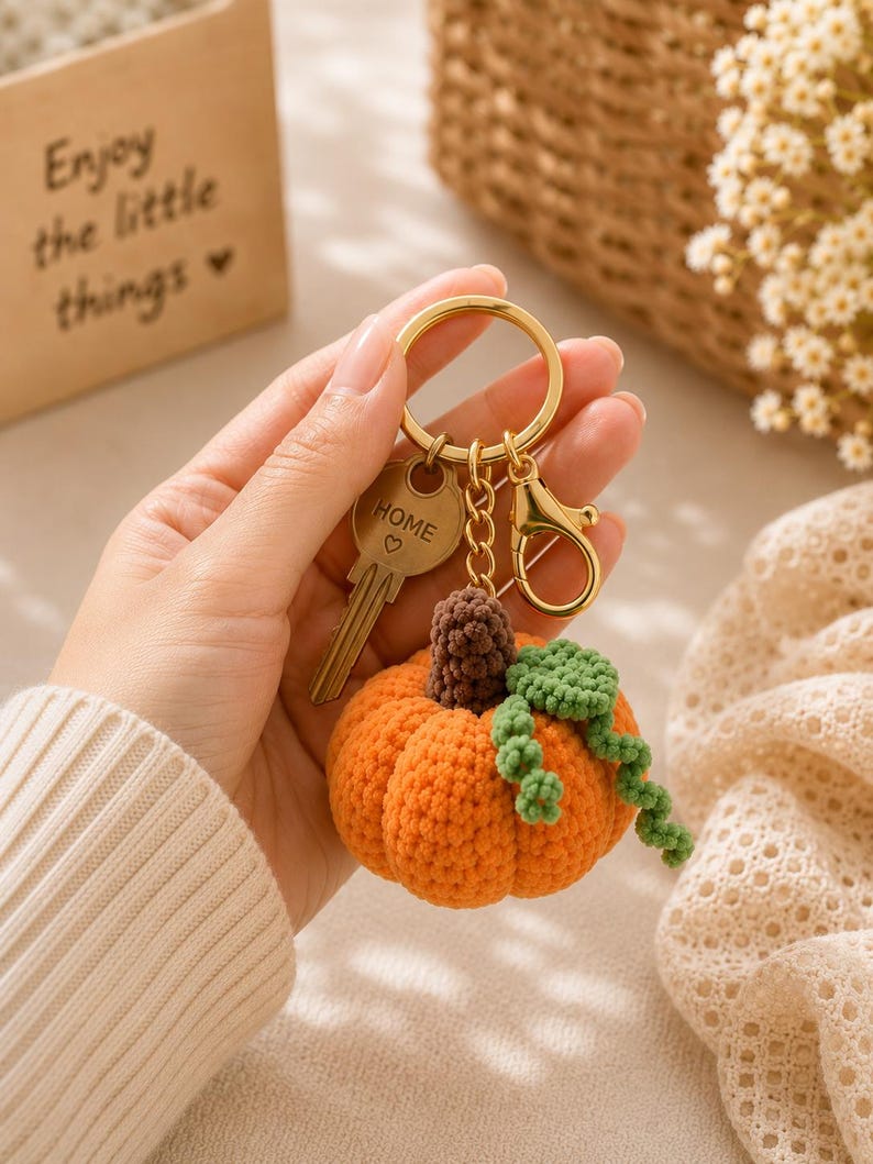 Crochet Pumpkin Car Hanger, Plush Pumpkin Rear View Mirror Charm, Fall Car Decor, Halloween Crochet Pumpkin, Autumn Gift