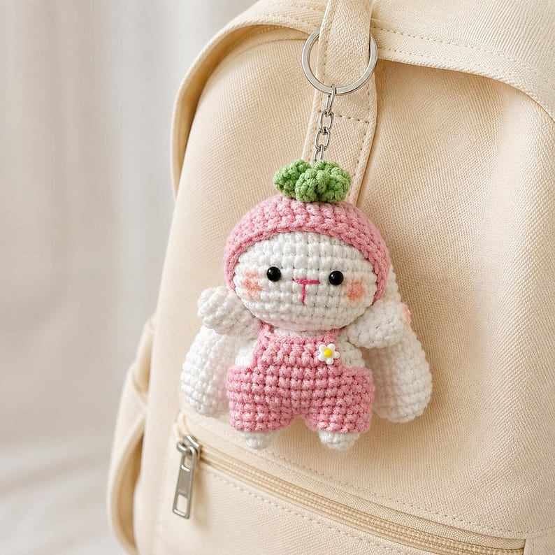 Crochet Cute Bunny In Overalls Keychain, Handmade Mini Crochet Amigurumi Bunny, Rabbit Stuffed Animal, Cute Bag Charm, Bunny Lover Gift