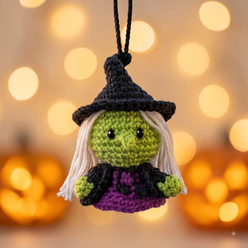 Crochet Witch Car Charm | Halloween Amigurumi Rear View Mirror Ornament