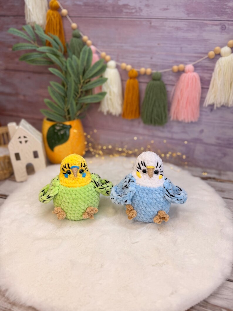 Budgie Plush, Parakeet Amigurumi, Handmade Bird Plush, Stuffed Budgerigar Gift, Crochet Bird Decor