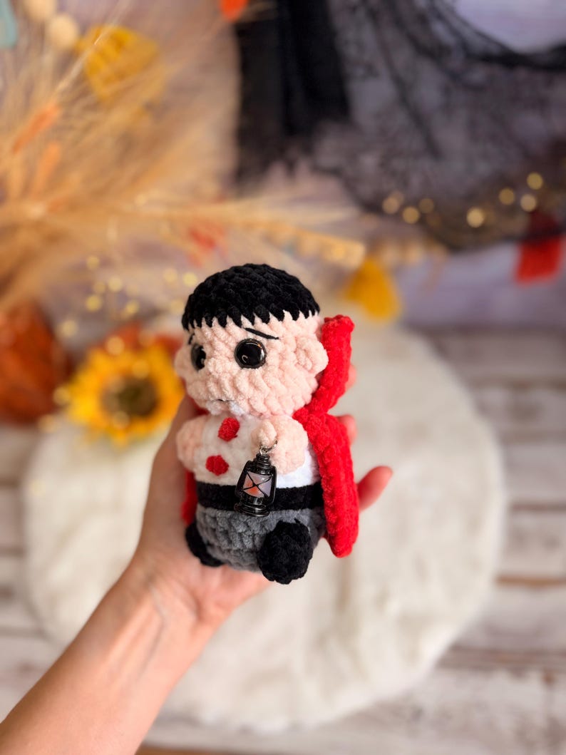 Halloween Crochet Decor, Vampire and Bat, Spooky Amigurumi Figure Set