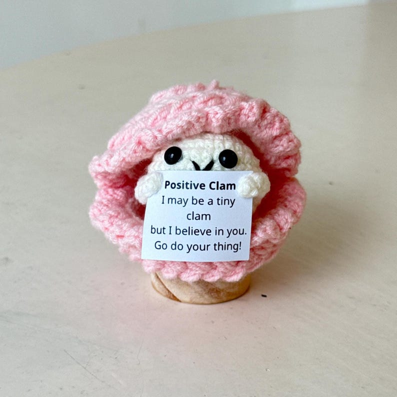 Crochet Clam Support Inspirational, Positive Clam, Sea Animal Gifts, Funny Desk Decor, Healing Gift, Birthday Gift For Friends, Family