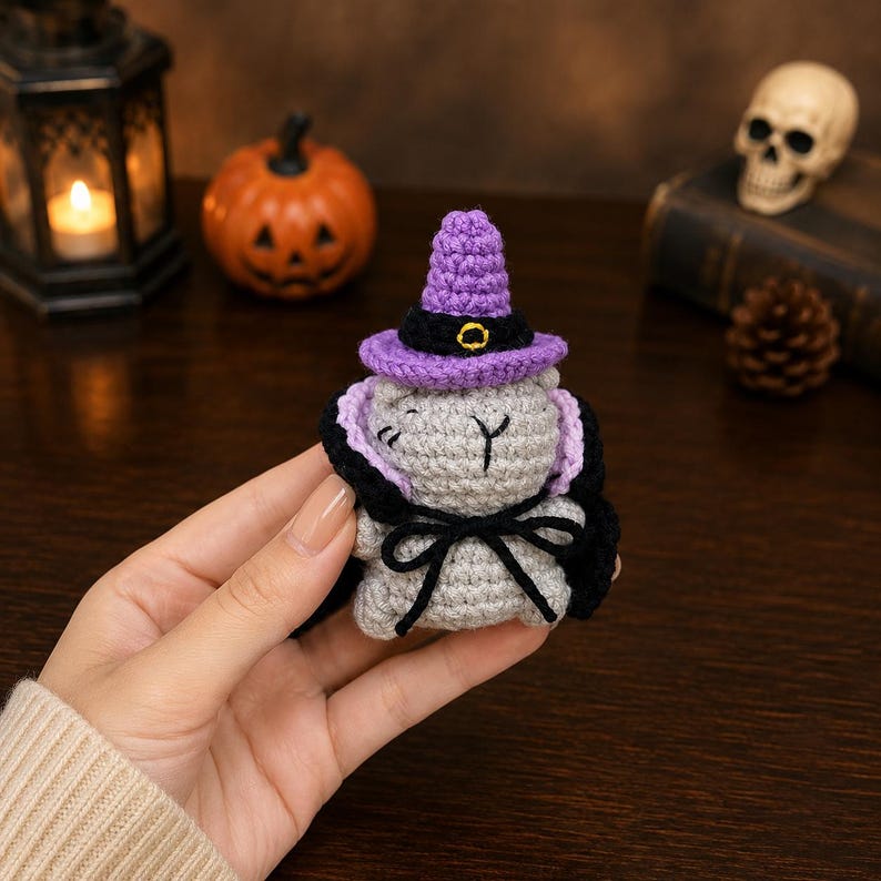 Halloween Capybara Crochet Plush, Cute Spooky Crochet Animal Keychain, Witch Vampire Mummy, Halloween Desk Decor, Spooky Gift