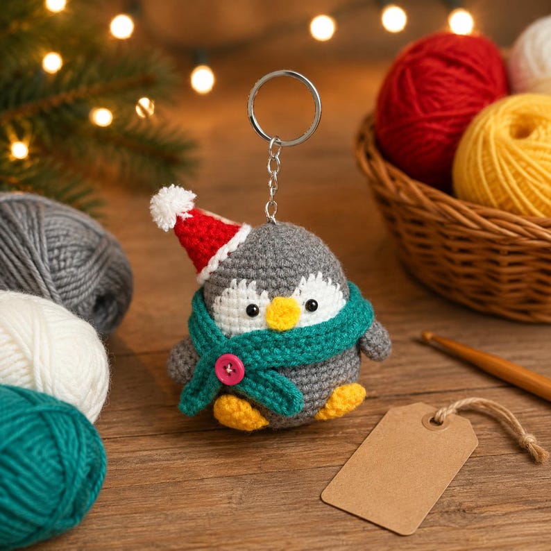 Amigurumi Penguin Keychain | Small Crochet Christmas Gift | Winter Ornament and Cute Backpack Charm