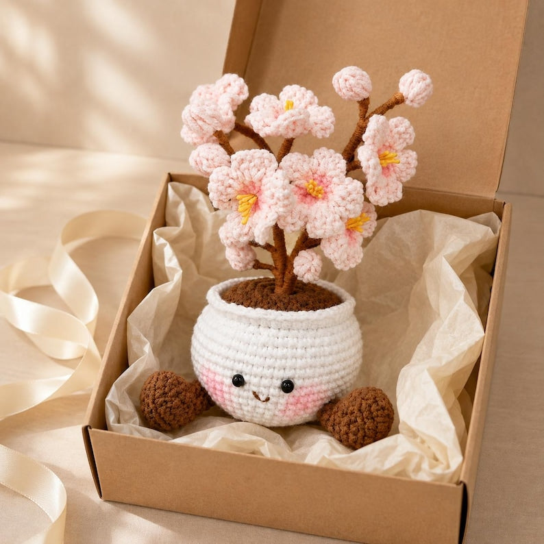 Crochet Sakura Tree | Handmade Cherry Blossom Pot | Cute Desk Decor | Japanese Inspired Gift for Her