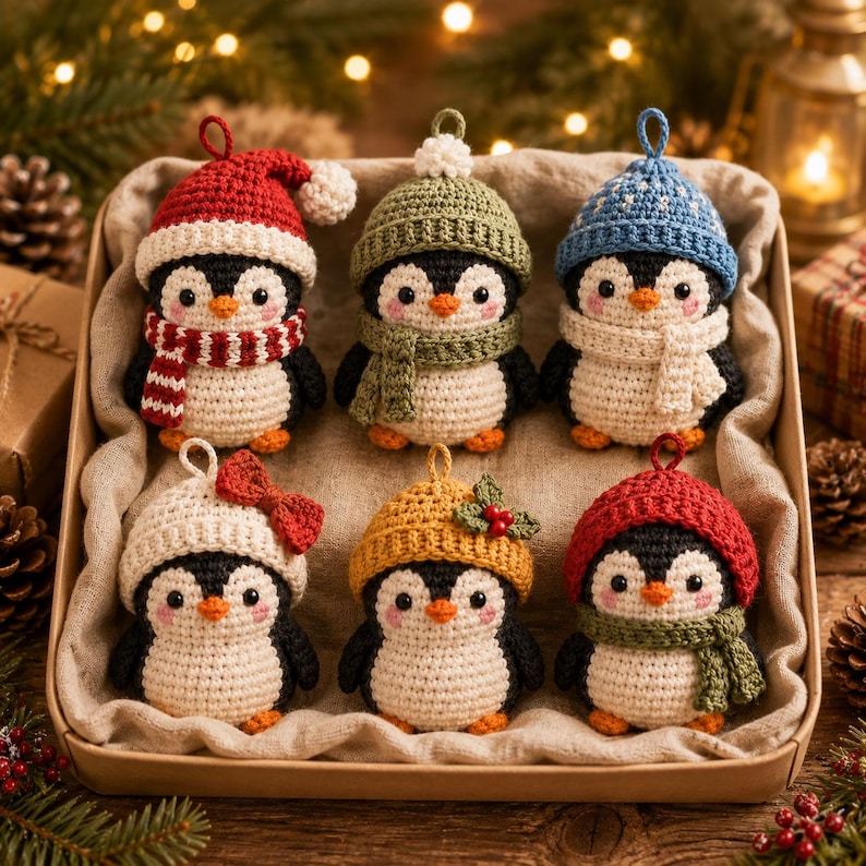 Crochet Penguin Ornament, Christmas Penguin Decor, Handmade Amigurumi Penguin, Christmas Tree Ornament, Penguin Gift, Holiday Decor