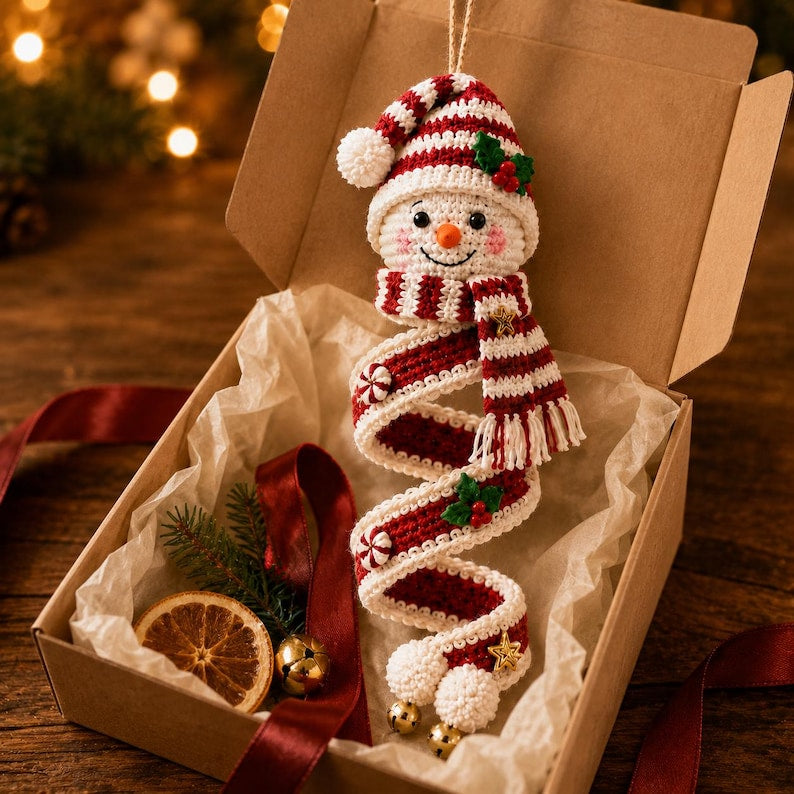 Crochet Christmas Spiral Ornament, Elf Snowman Christmas Tree Hanging Decor, Handmade Holiday Ornament, Christmas Gift