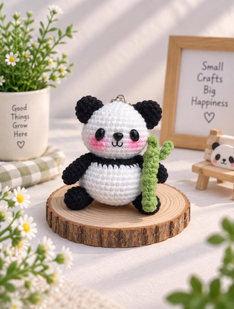 Cute Crochet Panda Keychain, Amigurumi Panda Charm, Kawaii Panda Plush Keyring, Handmade Animal Gift, Bag Charm Accessory, Crochet Keychain