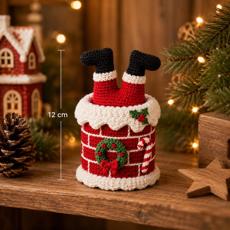 Crochet Santa Chimney, Santa Legs Christmas Decor, Handmade Xmas Decoration, Funny Holiday Table Decor, Crochet Christmas Gift