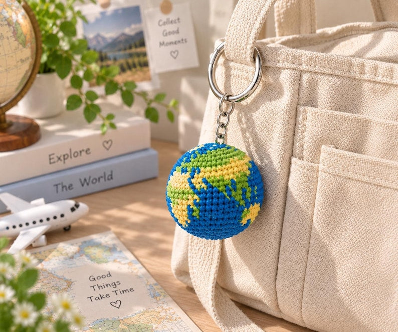 Crochet Earth Keychain, Amigurumi Globe Keyring, Project Hail Maryi As Seen In The Movie, Mini Planet Earth Bag Charm, Earth Day Gift