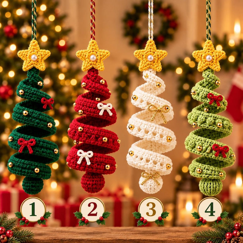 Crochet Christmas Tree Ornament, Spiral Christmas Hanging, Handmade Xmas Tree Decor, Holiday Ornament, Christmas Gift