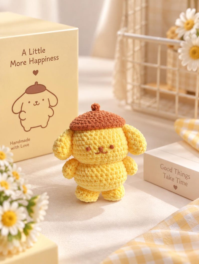 Cute Crochet Pompompurin Keychain, Amigurumi Dog Charm, Kawaii Pudding Puppy Keyring, Handmade Bag Charm, Cute Gift Idea, Crochet Bag Charm