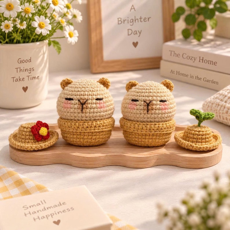 Crochet Capybara with Basket: Handmade Acrylic Plush Toy