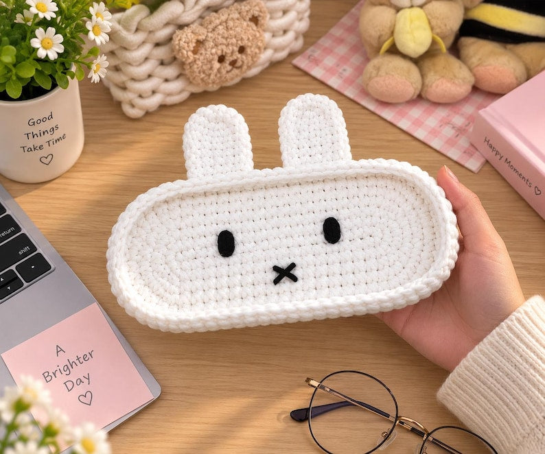 Crochet Bunny, Bear, Kitty Glasses Holder: Acrylic Yarn Bear Eyeglass Tray, Crochet Glasses Holder