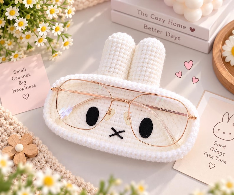 Crochet Miffy Glasses Holder: Acrylic Eyeglass Tray, Crochet Cute Glasses Holder