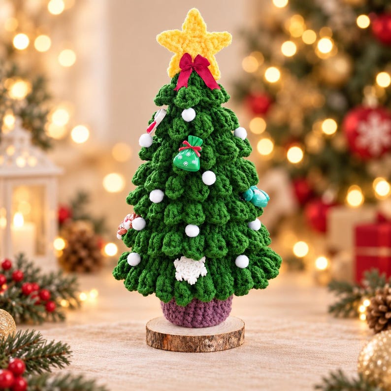 Handmade Crochet Christmas Tree | Green Yarn Tabletop Decoration
