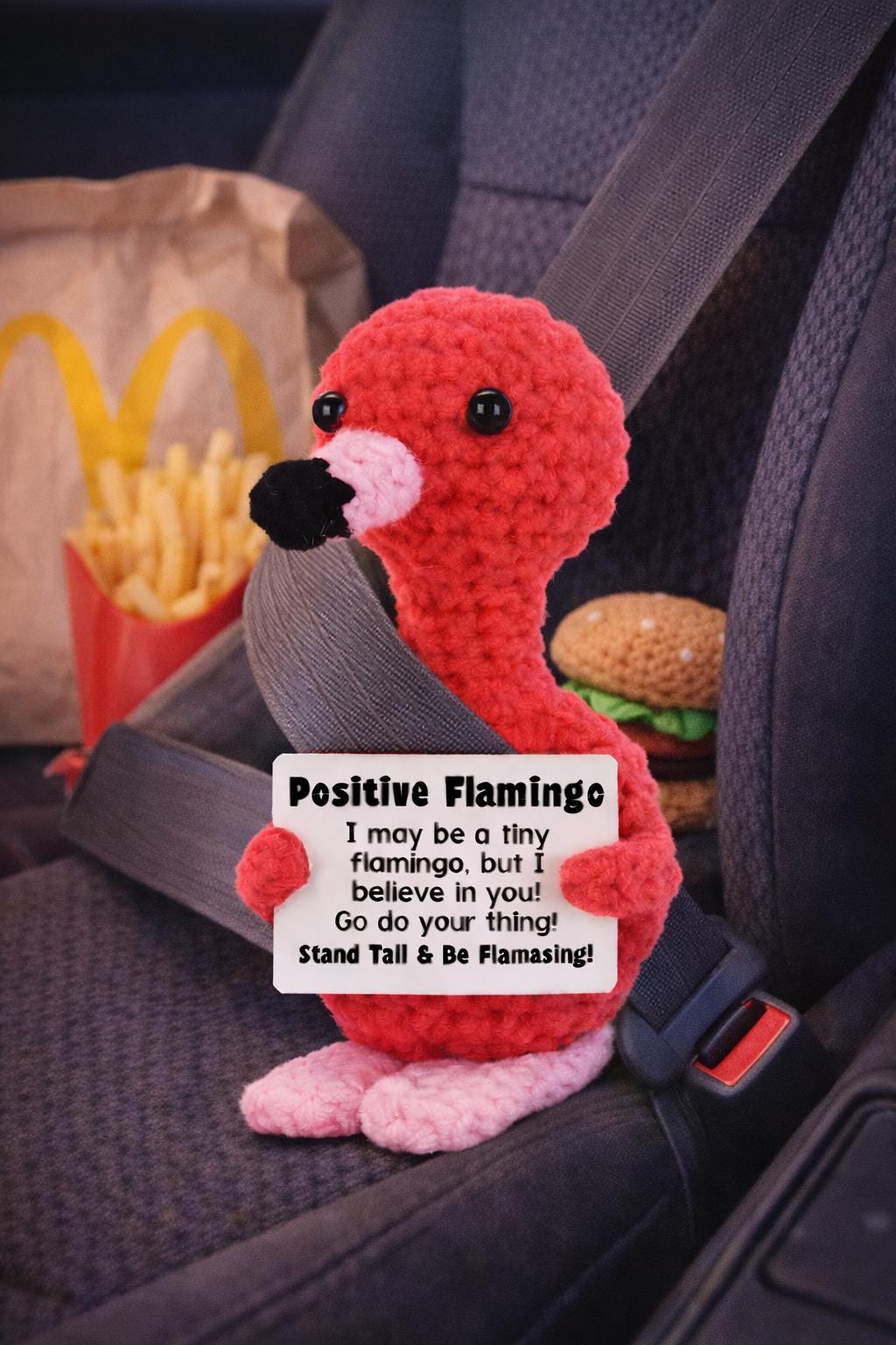Positive Flamingo Crochet Motivational Plush with Card Gift