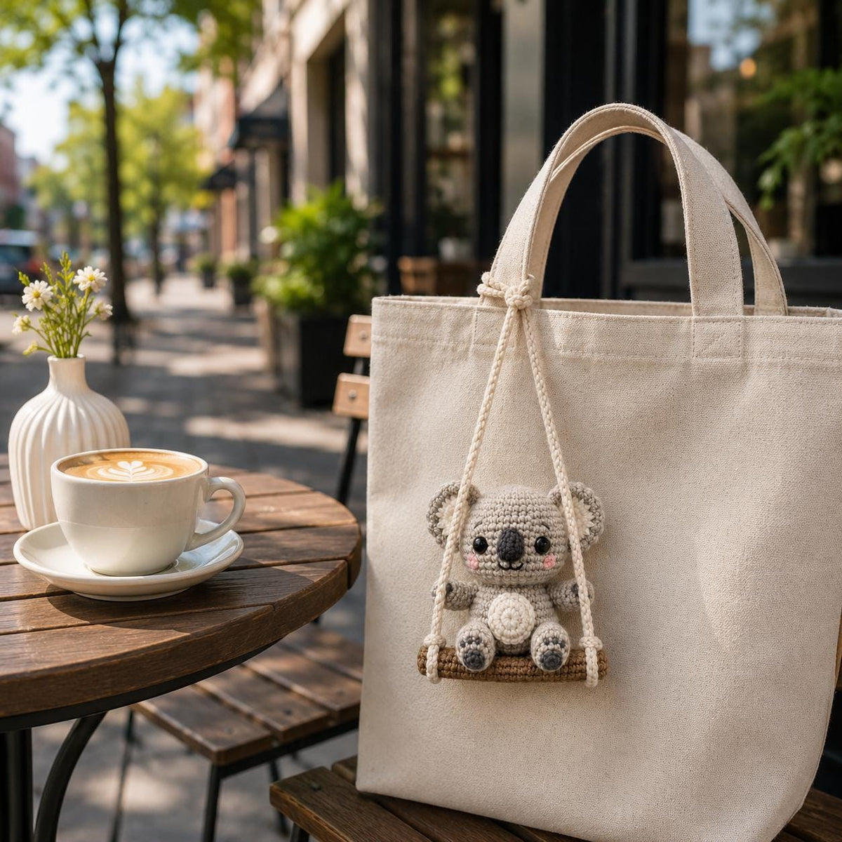 Cute Crochet Koala Swing Car Charm, Handmade Amigurumi Koala Rear View Mirror Ornament, Mini Plush Bag Charm, Kawaii Car Decor