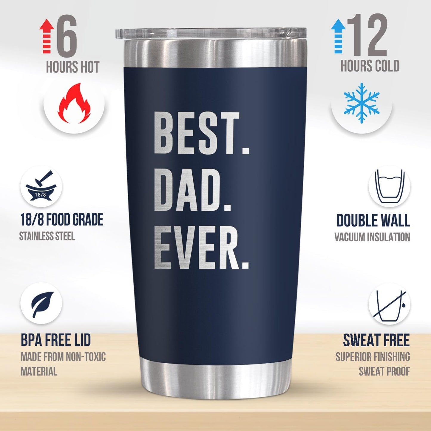 Dad Gifts from Daughter Son - 20 oz Stainless Steel Tumbler | Dad Birthday Gifts, Birthday Gift Ideas, Dad Tumbler, Easy to Clean, Spill-Resistant Lid, Gift Ready