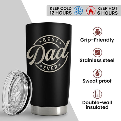 Best Dad Ever Tumbler with Lid - 20oz Insulated Stainless Steel Cup- Coffee Mug for Sport Travel Office, Gift for Father’s Day Birthday