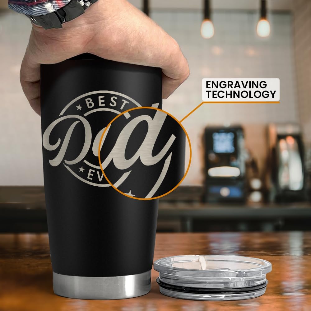 Best Dad Ever Tumbler with Lid - 20oz Insulated Stainless Steel Cup- Coffee Mug for Sport Travel Office, Gift for Father’s Day Birthday