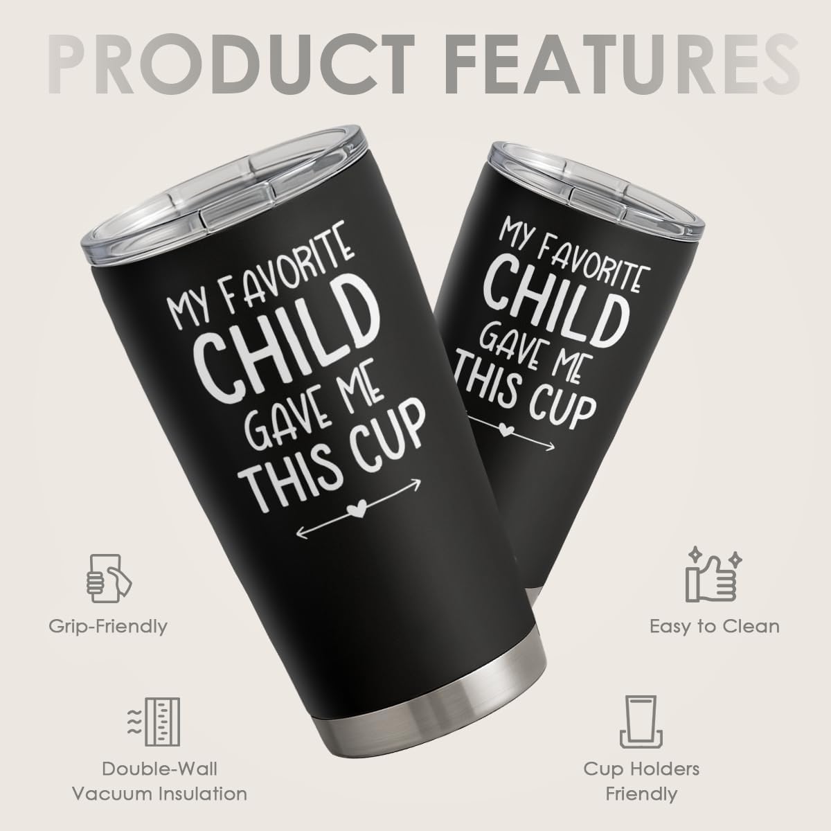 20oz Insulated Stainless Steel Tumbler for Dad, Funny My Favorite Child Gave Me This Cup Travel Mug from Daughter Son, Christmas Father's Day