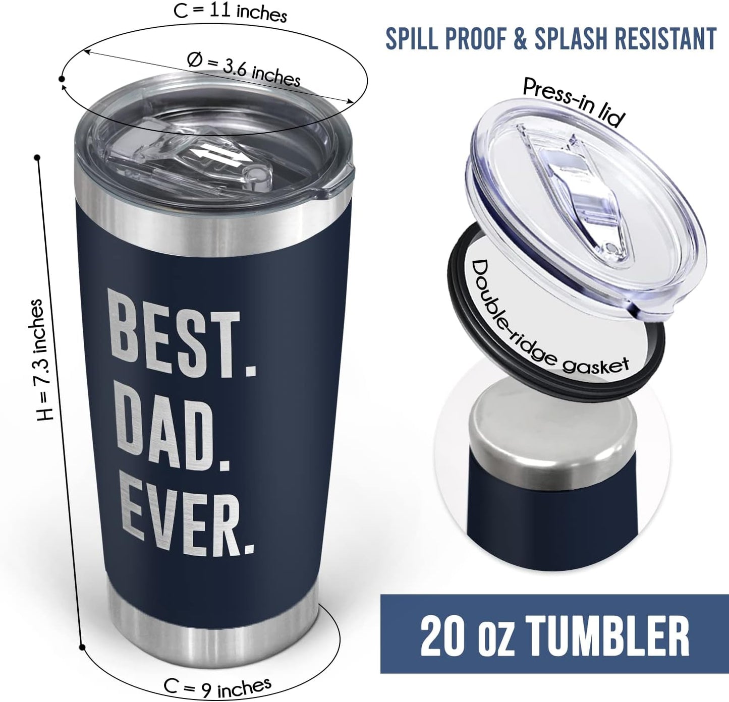 Dad Gifts from Daughter Son - 20 oz Stainless Steel Tumbler | Dad Birthday Gifts, Birthday Gift Ideas, Dad Tumbler, Easy to Clean, Spill-Resistant Lid, Gift Ready