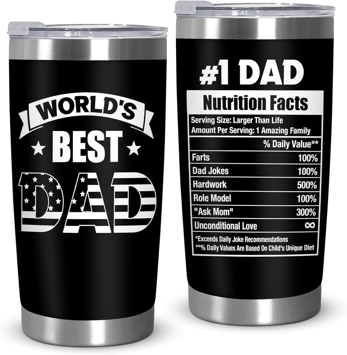 Dad Gifts from Daughter Son - 20 oz Stainless Steel Tumbler | Dad Birthday Gifts, Birthday Gift Ideas, Dad Tumbler, Easy to Clean, Spill-Resistant Lid, Gift Ready