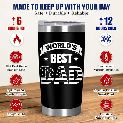 Dad Gifts from Daughter Son - 20 oz Stainless Steel Tumbler | Dad Birthday Gifts, Birthday Gift Ideas, Dad Tumbler, Easy to Clean, Spill-Resistant Lid, Gift Ready