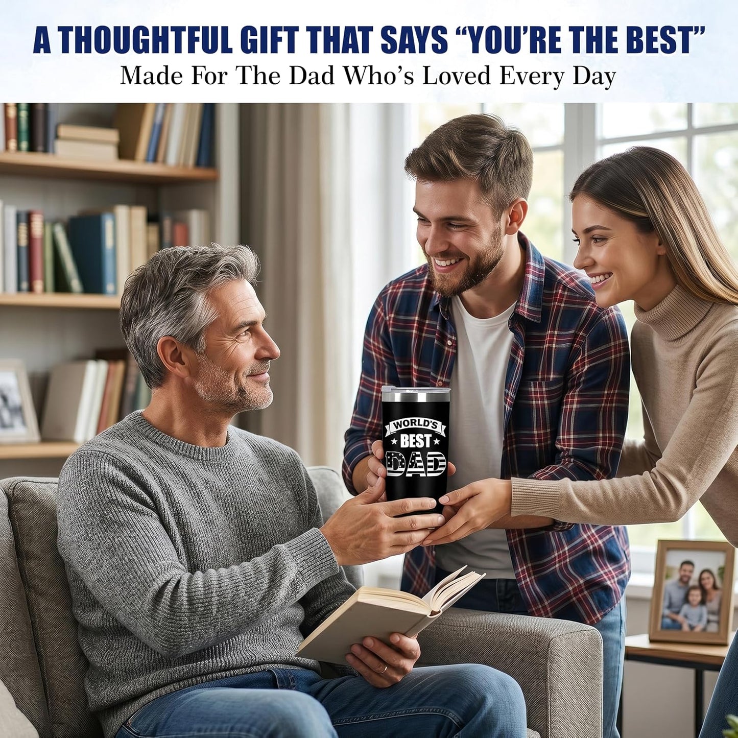 Dad Gifts from Daughter Son - 20 oz Stainless Steel Tumbler | Dad Birthday Gifts, Birthday Gift Ideas, Dad Tumbler, Easy to Clean, Spill-Resistant Lid, Gift Ready