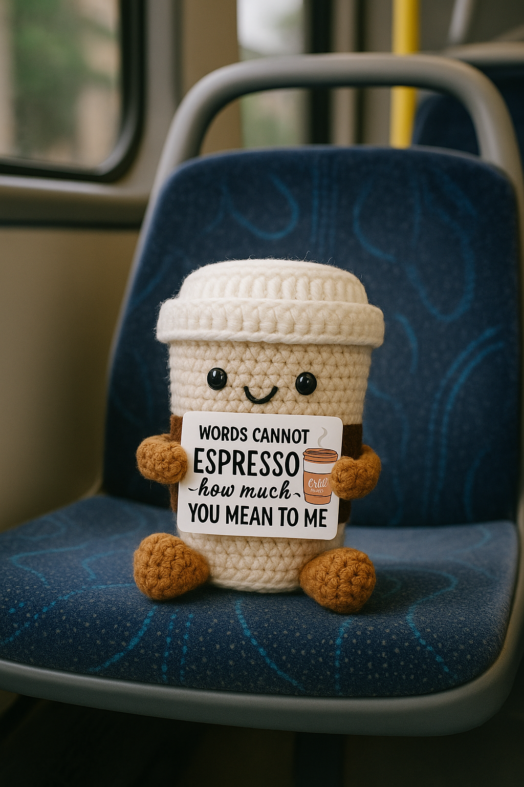 Crochet Coffee Cup Plush with “Espresso” Message Card