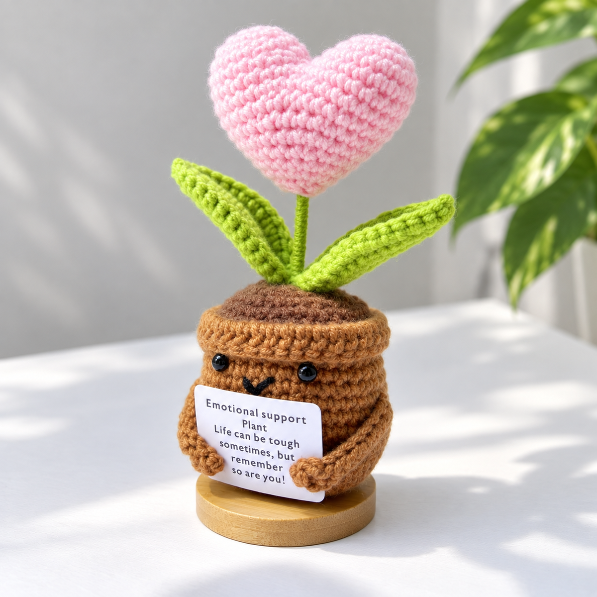 Handmade Emotional Support Plant With Pink Heart