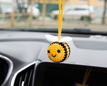 Cute Car Mirror Hanging Accessories for Women, Teens, Rear View Mirror Cat Car Decor Bat, Bee Anime Car Accessories Pokemon, Crochet Kawaii
