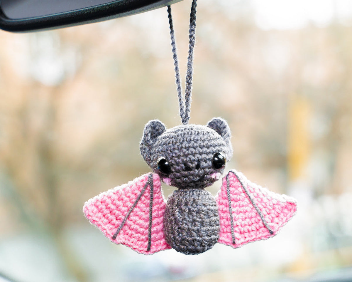 Cute Car Mirror Hanging Accessories for Women, Teens, Rear View Mirror Cat Car Decor Bat, Bee Anime Car Accessories Pokemon, Crochet Kawaii