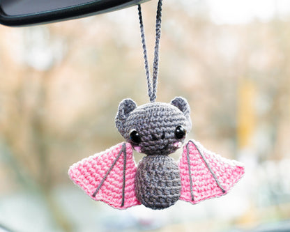 Cute Car Mirror Hanging Accessories for Women, Teens, Rear View Mirror Cat Car Decor Bat, Bee Anime Car Accessories Pokemon, Crochet Kawaii