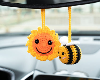 Cute Car Mirror Hanging Accessories for Women, Teens, Rear View Mirror Cat Car Decor Bat, Bee Anime Car Accessories Pokemon, Crochet Kawaii