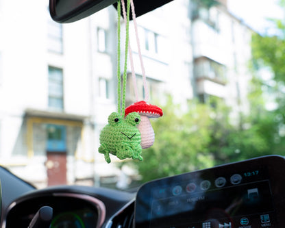 Cute Car Accessory Women Teens, Frog Car Mirror Hanging Accessories Turtle Car Decor, Rear View Mirror Mushroom Car Charm, Cool Hippie Stuff